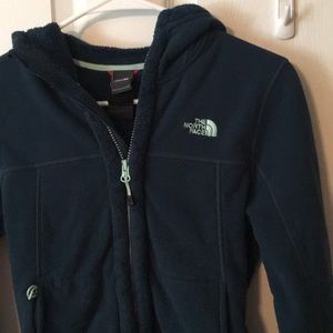 North Face xs teal dark green fleece with hoodie